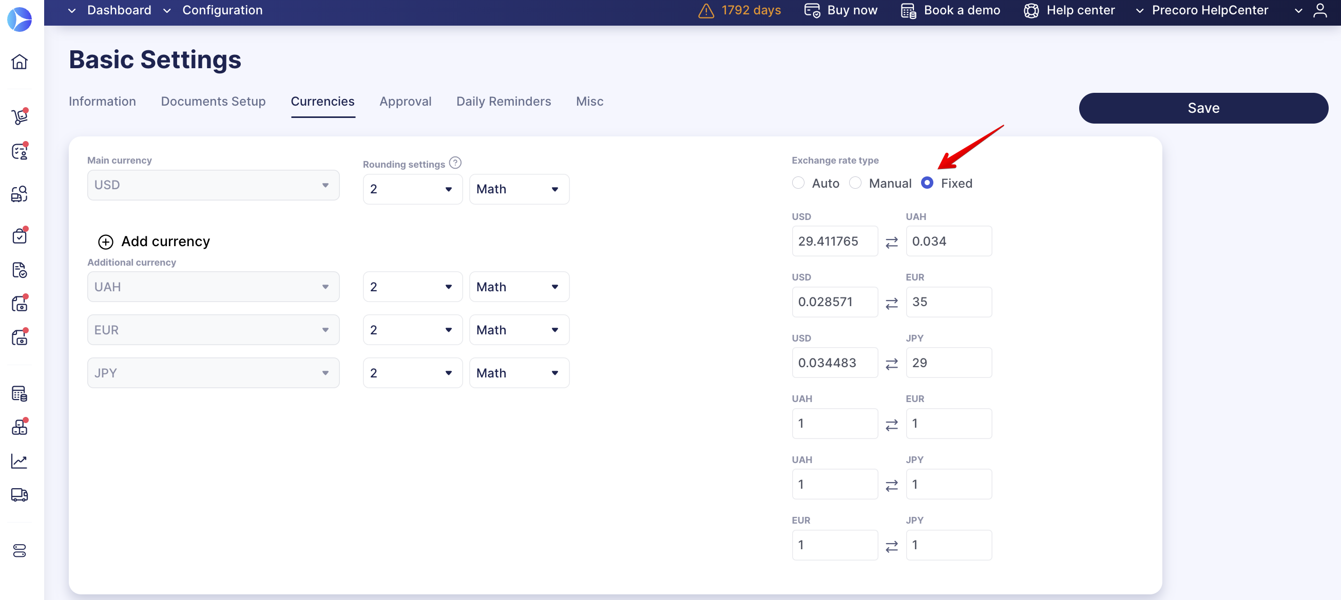 Currency Exchange Rates and Rounding Settings